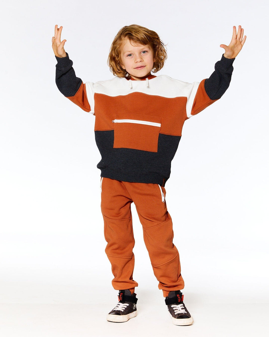 Fleece Sweatpants With Zipper Pockets Brown-Orange