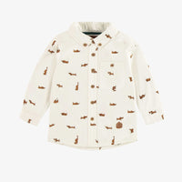 CREAM SHIRT WITH A DOG PATTERN IN COTTON POPLIN EFFECT PEACH SKIN, BABY