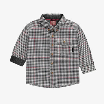 BLACK AND WHITE MICRO CHECK SHIRT IN POPLIN, BABY