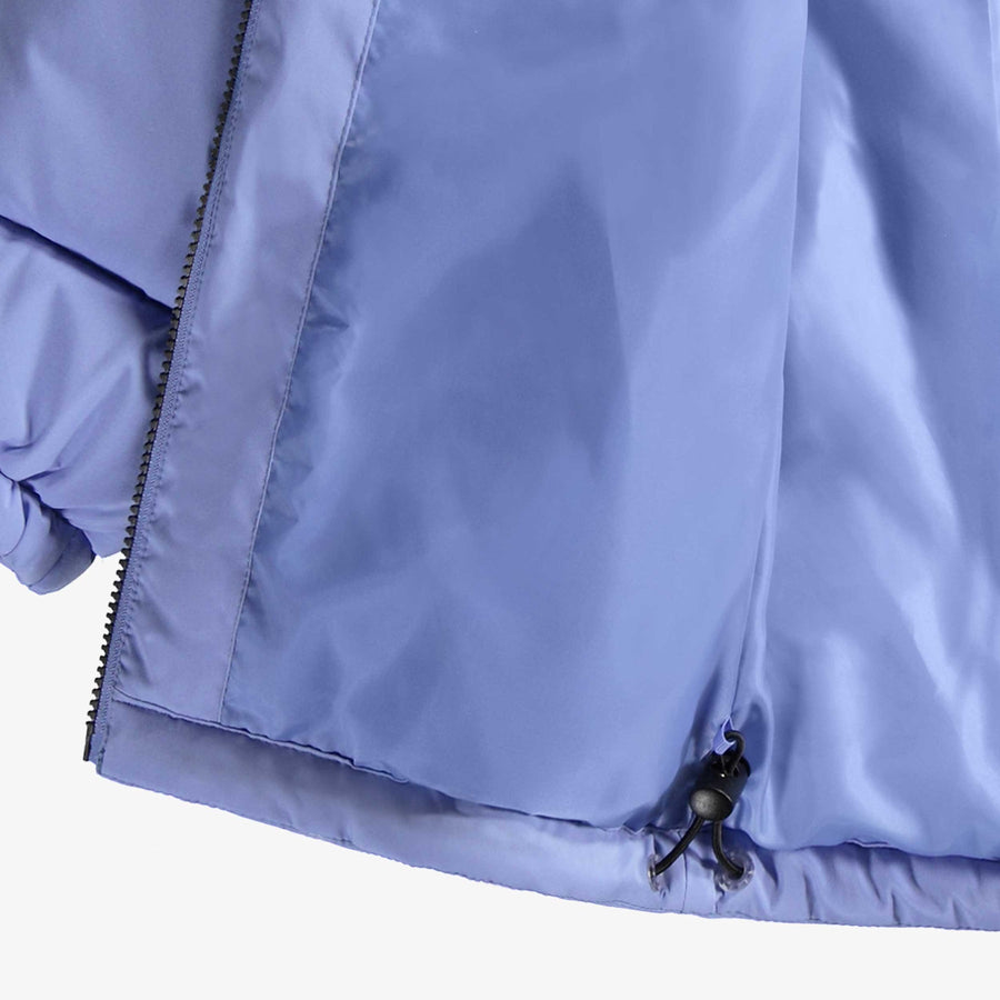 BLUE PUFFER COAT WITH HIGH COLLAR AND HOOD, CHILD