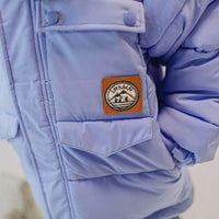 BLUE PUFFER COAT WITH HIGH COLLAR AND HOOD, CHILD