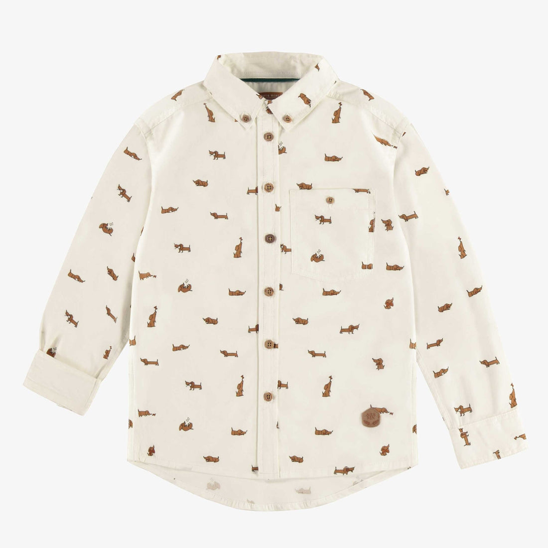 CREAM SHIRT WITH DOG PATTERN IN COTTON POPLIN EFFECT PEACH SKIN, CHILD