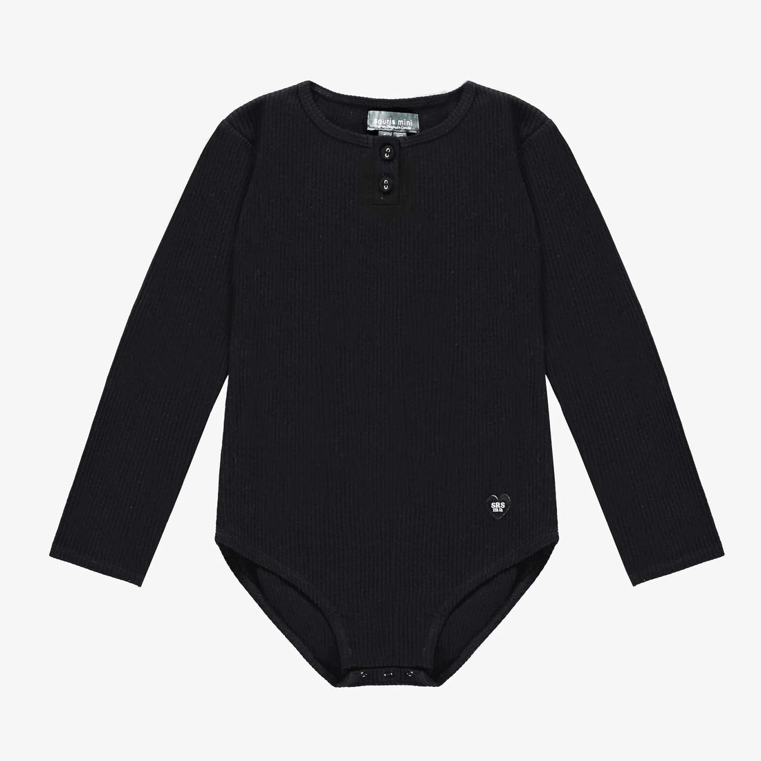 BLACK BODYSUIT WITH LONG SLEEVES IN STRETCH RIBBED KNIT, CHILD