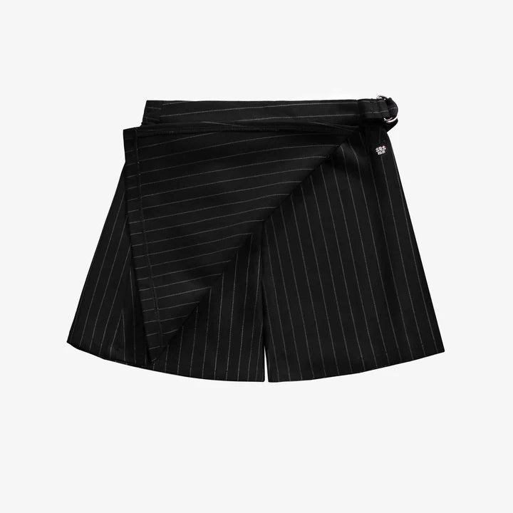 BLACK AND WHITE STRIPED SHORT SKORT IN COTTON GABARDINE, CHILD