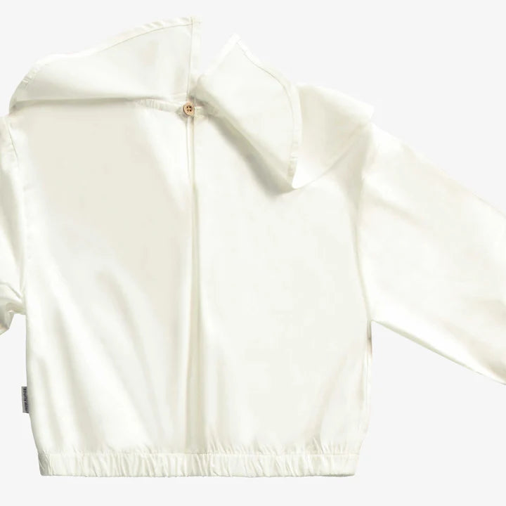 WHITE BLOUSE WITH JABOT COLLAR AND LONG SLEEVES IN MODAL SATIN EFFECT, CHILD