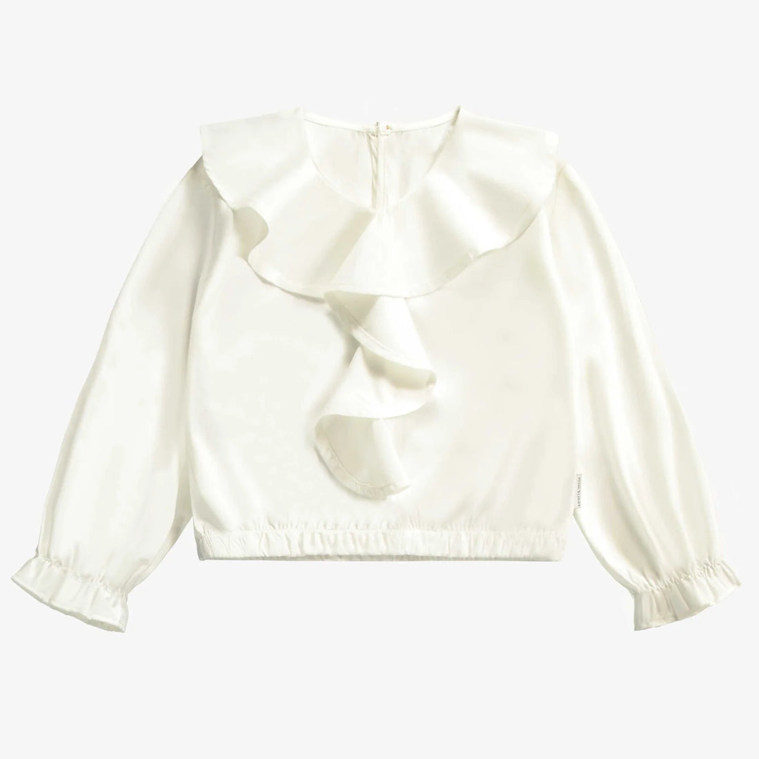 WHITE BLOUSE WITH JABOT COLLAR AND LONG SLEEVES IN MODAL SATIN EFFECT, CHILD