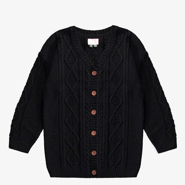 BLACK KNITTED CARDIGAN WITH BRAIDED PATTERN IN IMITATION CASHMERE, CHILD