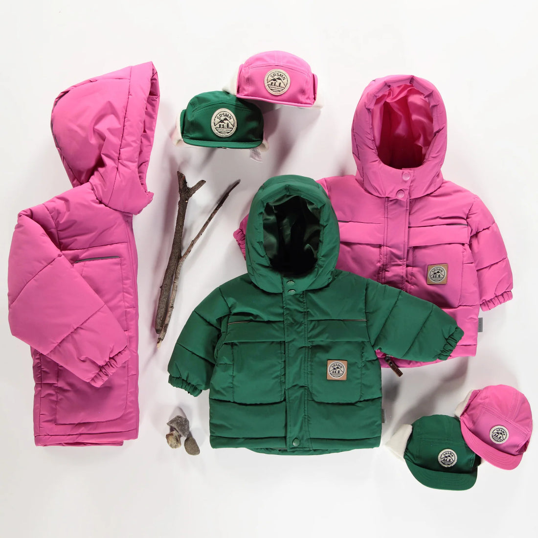 PINK PUFFER COAT WITH HIGH COLLAR AND HOOD IN NYLON, BABY