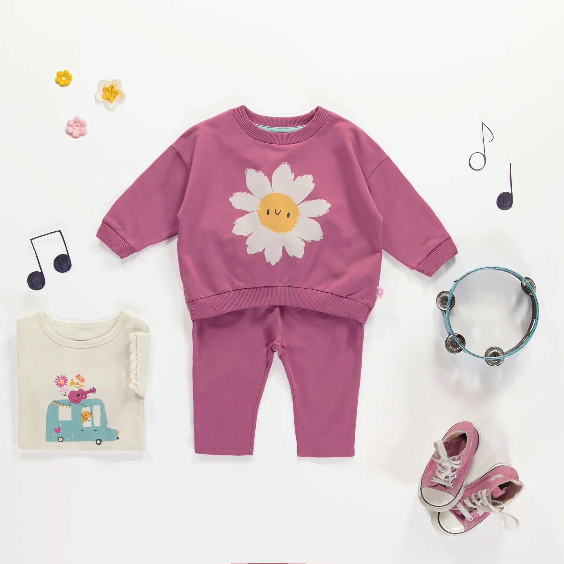 RED-VIOLET LONG SLEEVES SWEATER WITH MARGUERITE FRENCH TERRY, BABY