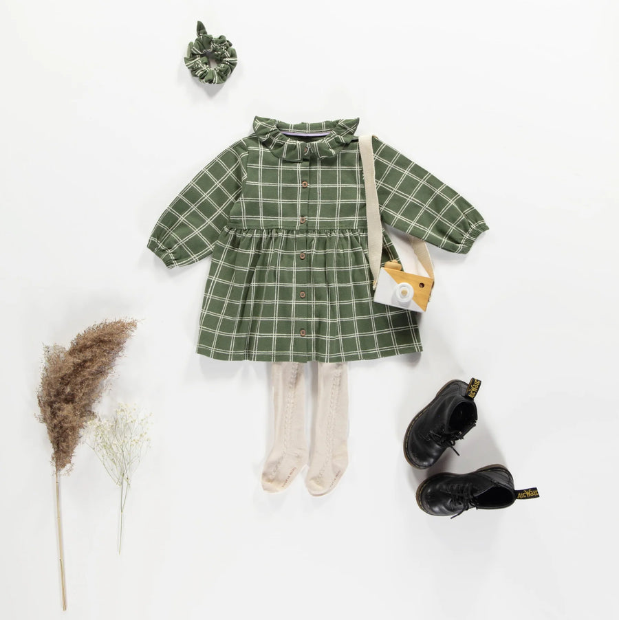 GREEN PLAID DRESS IN JERSEY, BABY