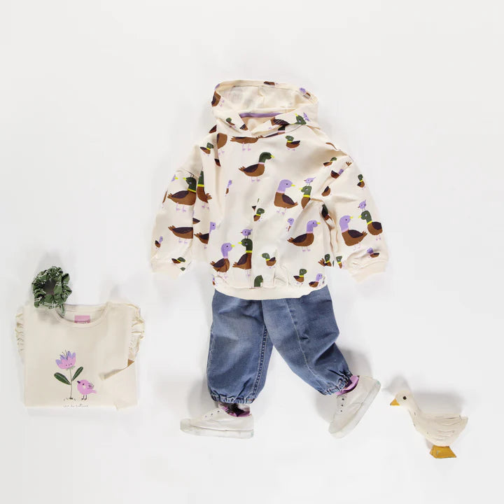 CREAM DUCK PRINT HOODIE FRENCH TERRY, BABY