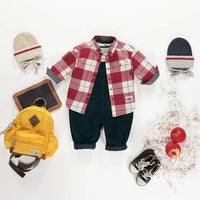 RED AND CREAM PLAID SHIRT IN COTTON, BABY