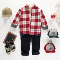 RED AND CREAM PLAID SHIRT IN COTTON, CHILD