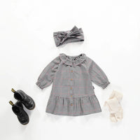 WHITE AND BLACK MICRO CHECK DRESS IN POPLIN, BABY