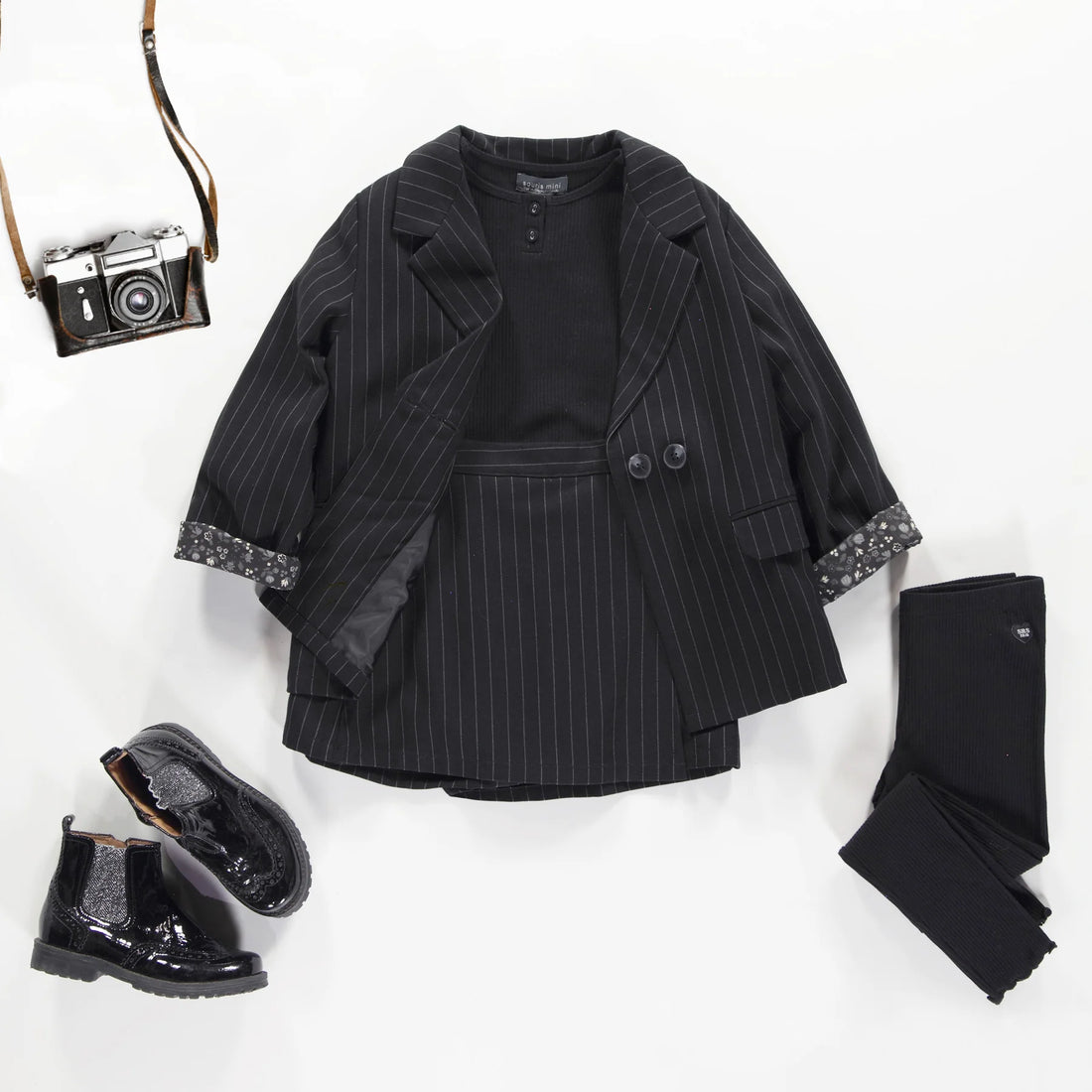 BLACK AND WHITE STRIPED JACKET IN GABARDINE, CHILD