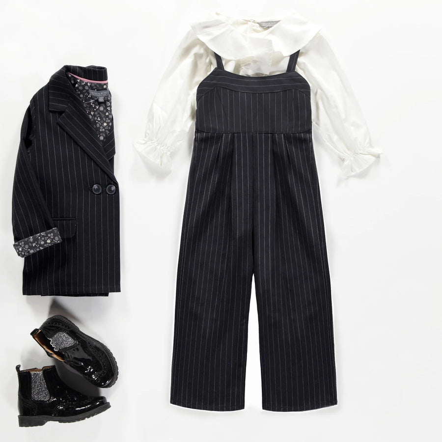 BLACK AND WHITE STRIPED JUMPSUIT IN COTTON GABARDINE, CHILD