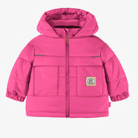 PINK PUFFER COAT WITH HIGH COLLAR AND HOOD IN NYLON, BABY