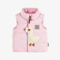 PINK SLEEVELESS PUFFER WITH A DUCK, BABY