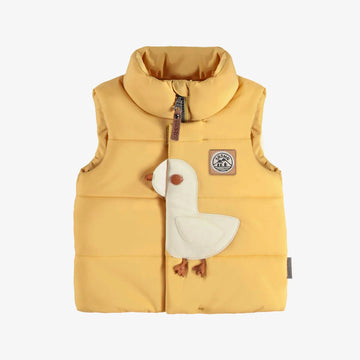 YELLOW SLEEVELESS PUFFER WITH A DUCK, BABY