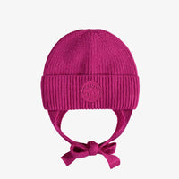 Fuchsia pink knit toque with cords, baby