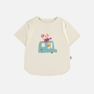 CREAM SHORT SLEEVES T-SHIRT WITH ILLUSTRATION IN JERSEY, BABY