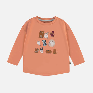 ORANGE LONG-SLEEVED T-SHIRT WITH DOGS IN JERSEY, BABY