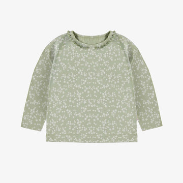 GREEN LONG-SLEEVED T-SHIRT WITH A FLORAL PRINT IN JERSEY, BABY