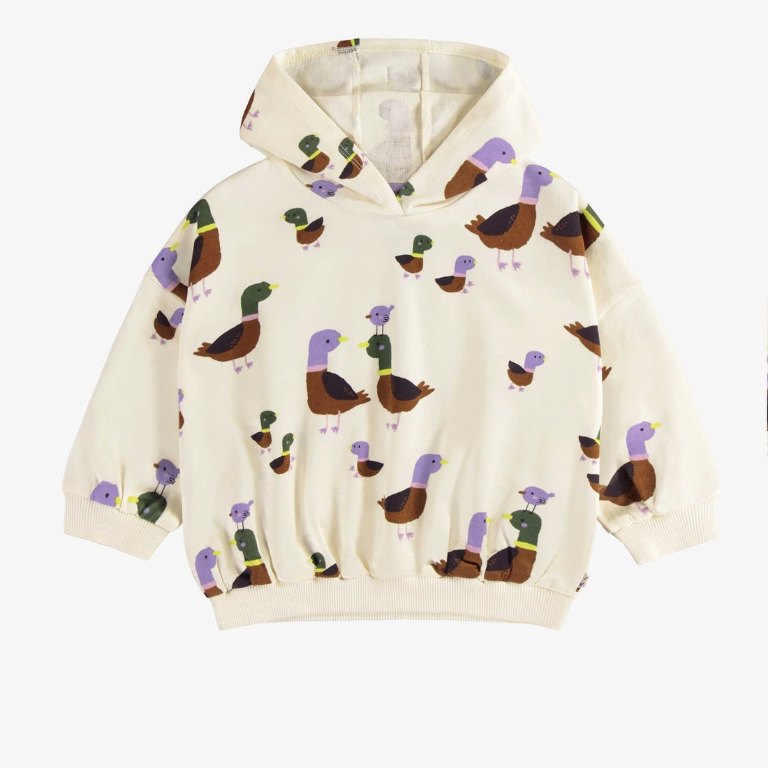 CREAM DUCK PRINT HOODIE IN FRENCH TERRY, BABY