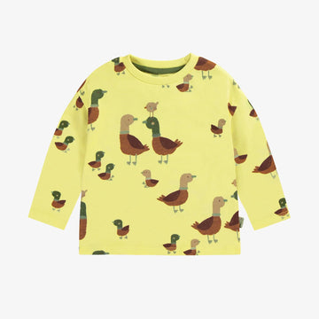 LONG-SLEEVED NEON YELLOW T-SHIRT WITH PRINT IN JERSEY, BABY