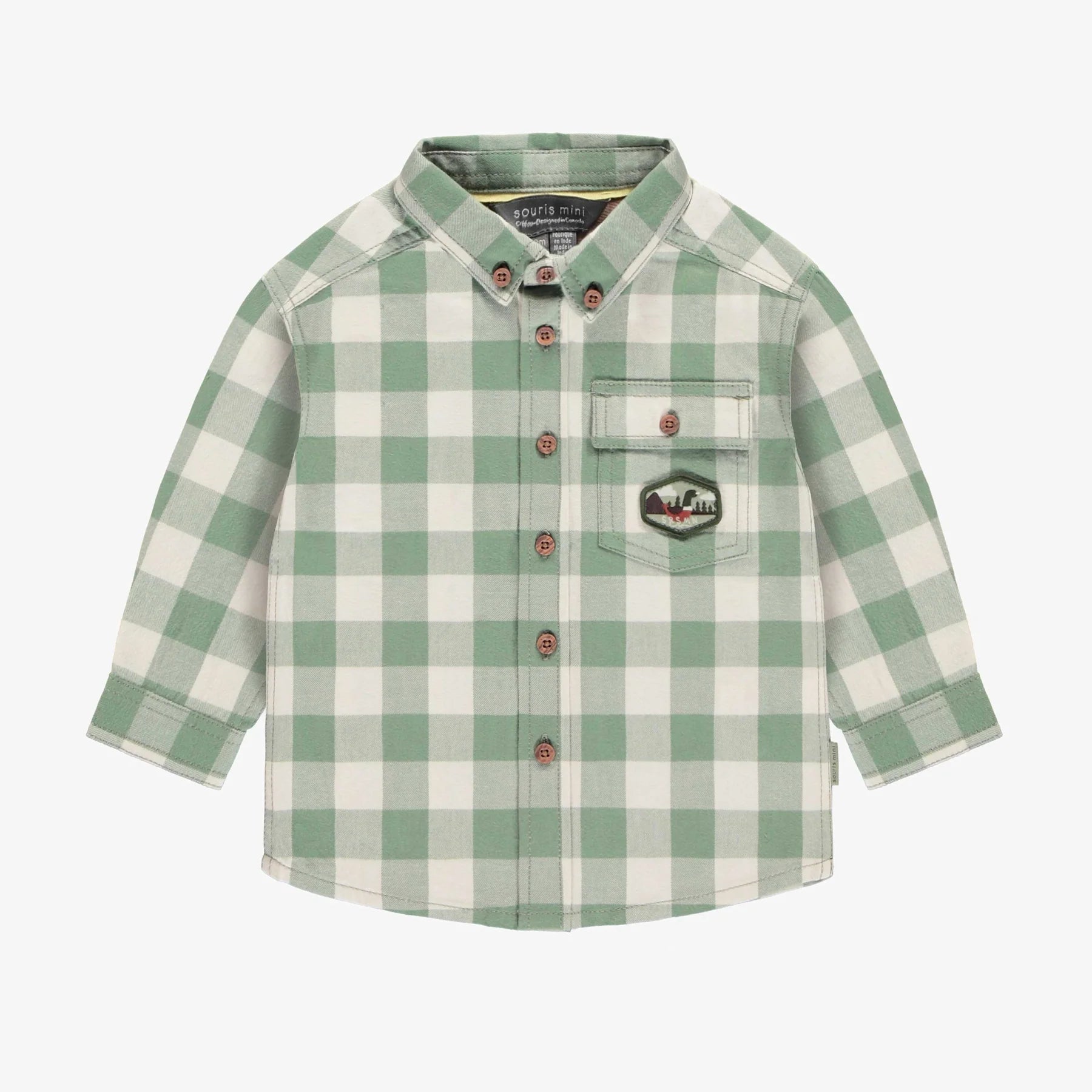 GREEN AND CREAM PLAID LONG SLEEVES SHIRT FLANNEL, BABY