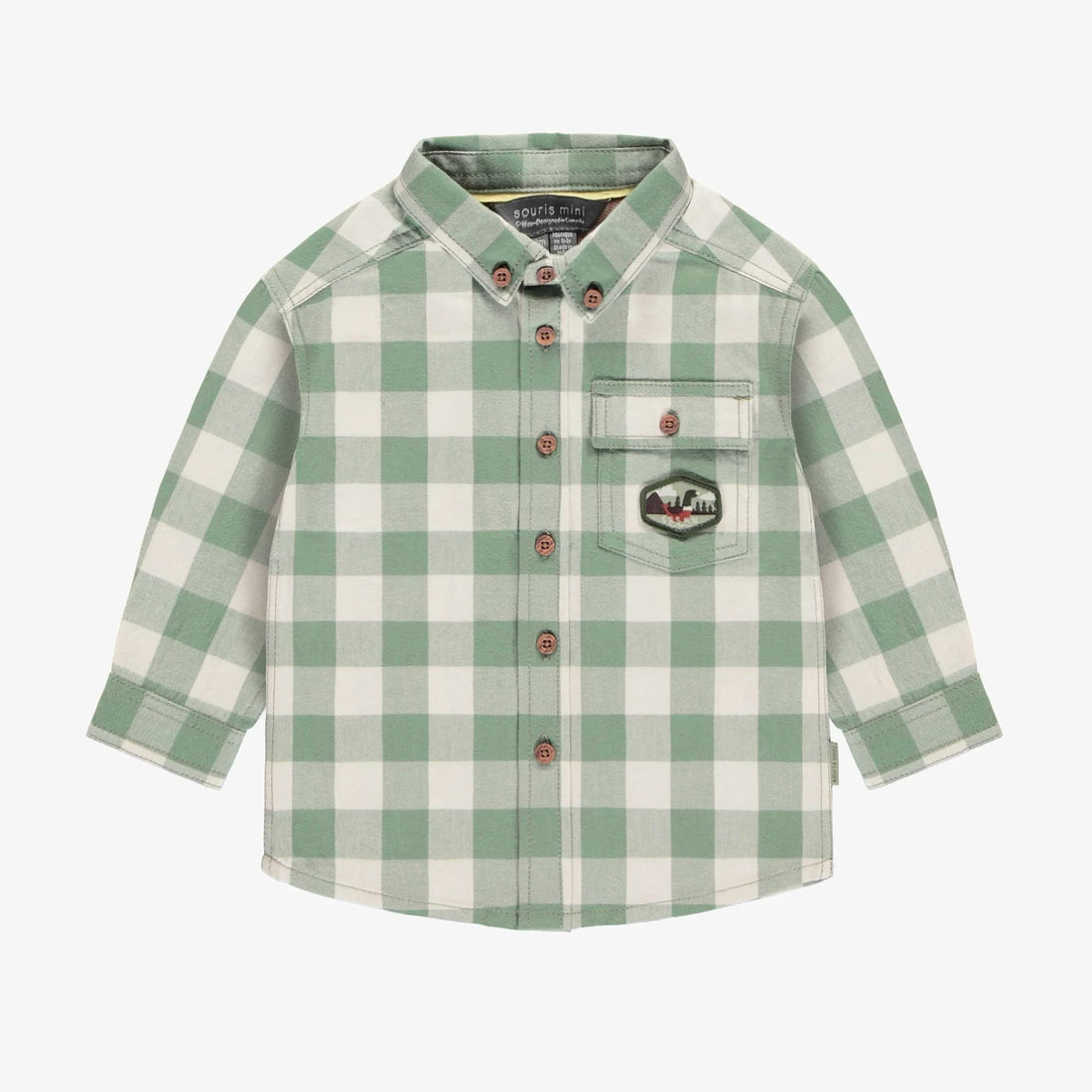 GREEN AND CREAM PLAID LONG SLEEVES SHIRT IN FLANNEL, BABY