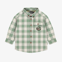 GREEN AND CREAM PLAID LONG SLEEVES SHIRT IN FLANNEL, BABY