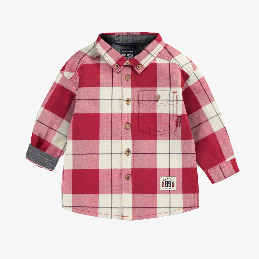 RED AND CREAM PLAID SHIRT IN COTTON, BABY