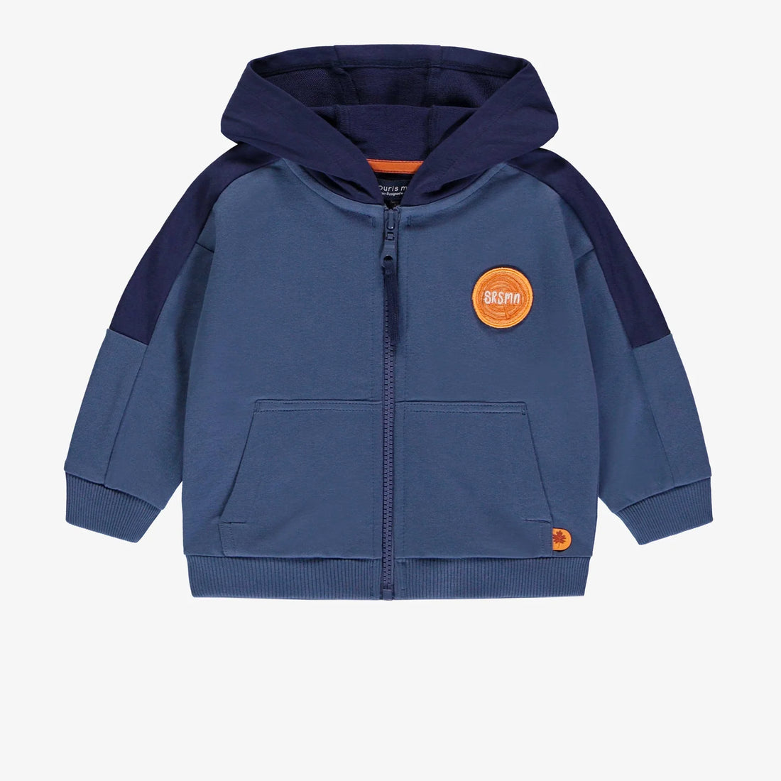 BLUE HOODIE WITH COLOR BLOCK IN FRENCH TERRY, BABY