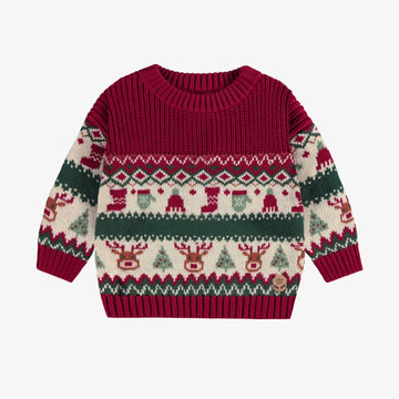 KNIT SWEATER WITH HOLIDAY ALL OVER PRINT, BABY