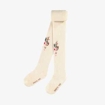 CREAM HOLIDAY TIGHTS WITH FESTIVE REINDEER, BABY