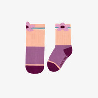 PEACH AND MAUVE SOCKS WITH A FLOWER, BABY