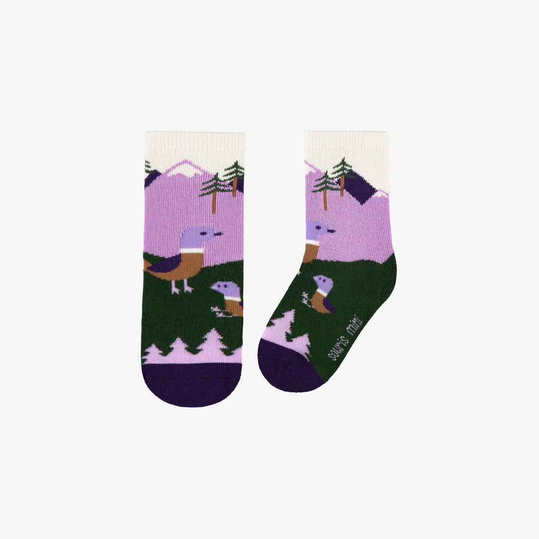 PURPLE SOCKS WITH LANDSCAPE AND DUCKS, BABY