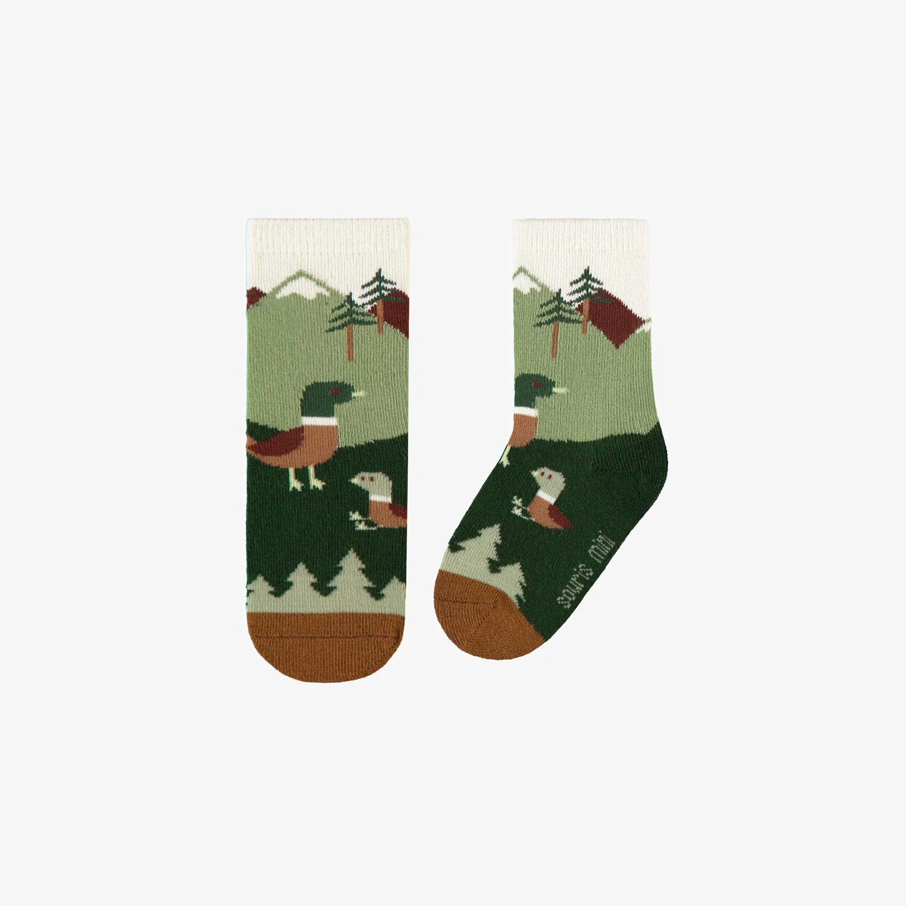 FOREST GREEN AND CREAM SOCKS WITH LANDSCAPE DUCKS, BABY