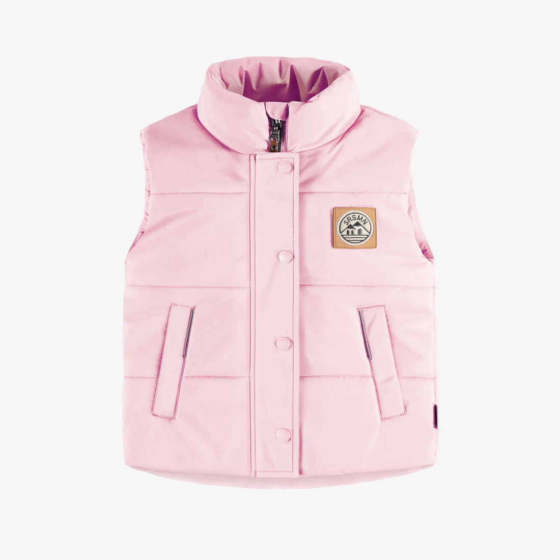 PINK SLEEVELESS PUFFER WITH HIGH COLLAR IN POLYESTER, CHILD