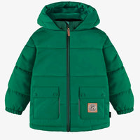 GREEN PUFFER COAT WITH HIGH COLLAR AND HOOD IN NYLON, CHILD