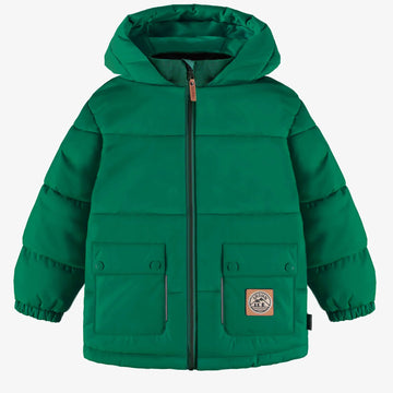 GREEN PUFFER COAT WITH HIGH COLLAR AND HOOD IN NYLON, CHILD