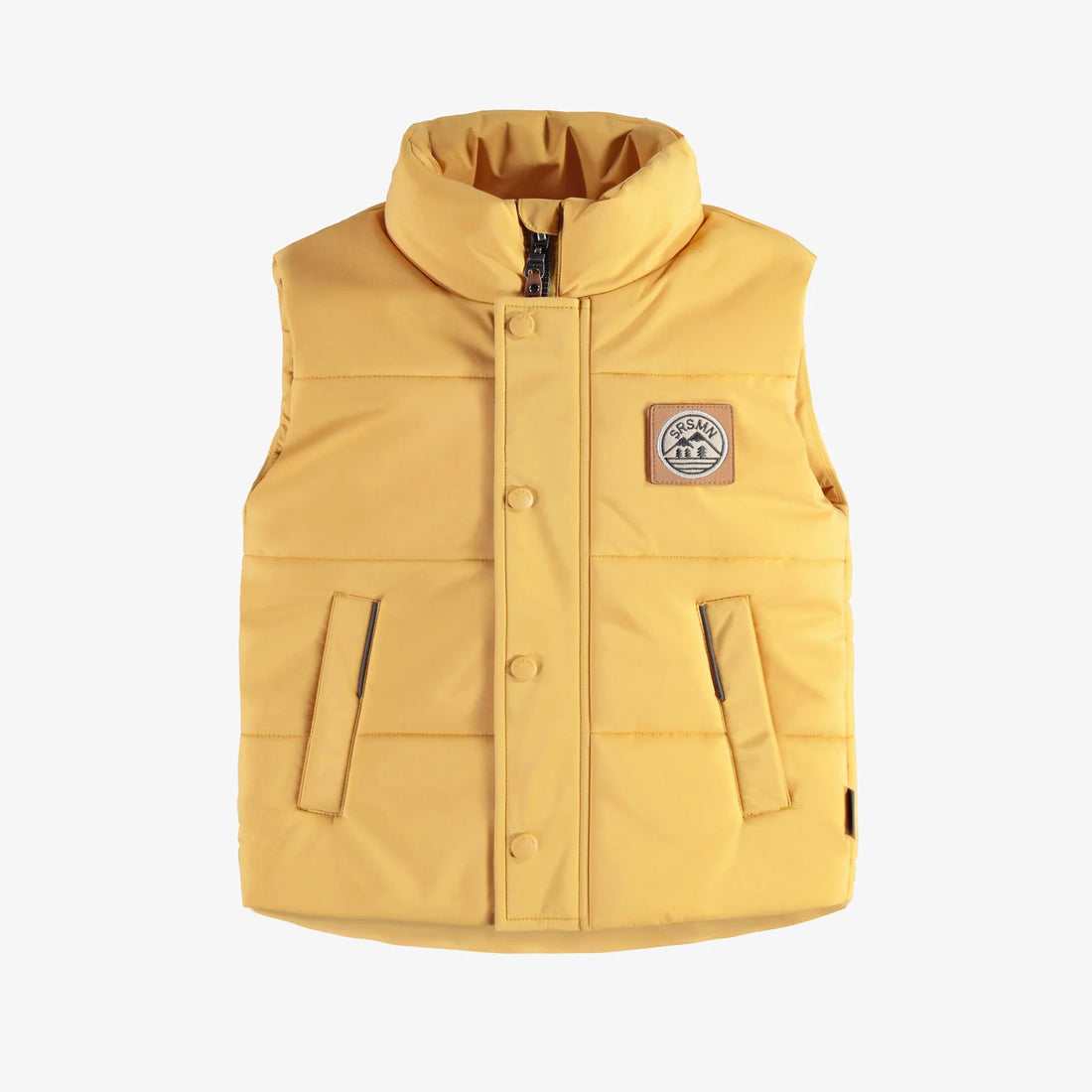 YELLOW SLEEVELESS PUFFER WITH HIGH COLLAR IN POLYESTER, CHILD