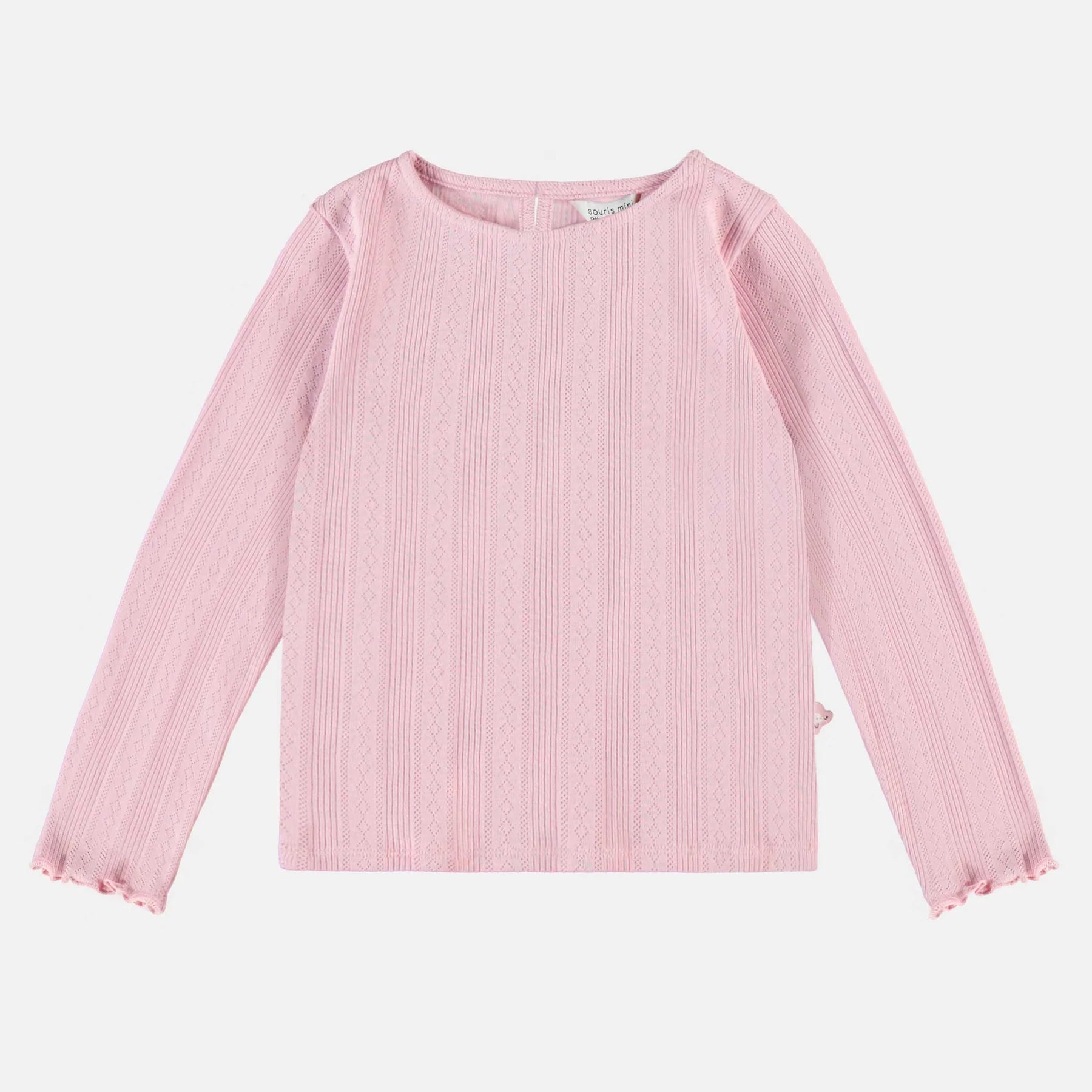 LONG-SLEEVED SLIM FIT PINK T-SHIRT RIBBED POINTELLE, CHILD