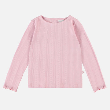 LONG-SLEEVED SLIM FIT PINK T-SHIRT IN RIBBED POINTELLE, CHILD