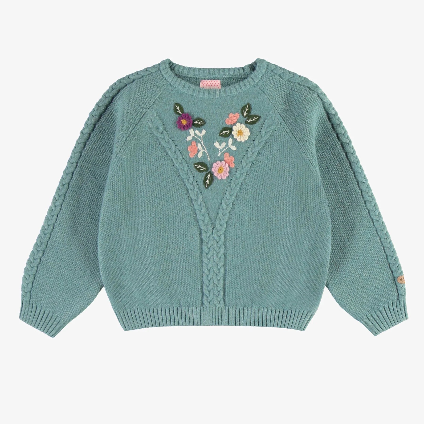 ASH BLUE KNIT SWEATER WITH EMBROIDERY AND CROCHET, CHILD