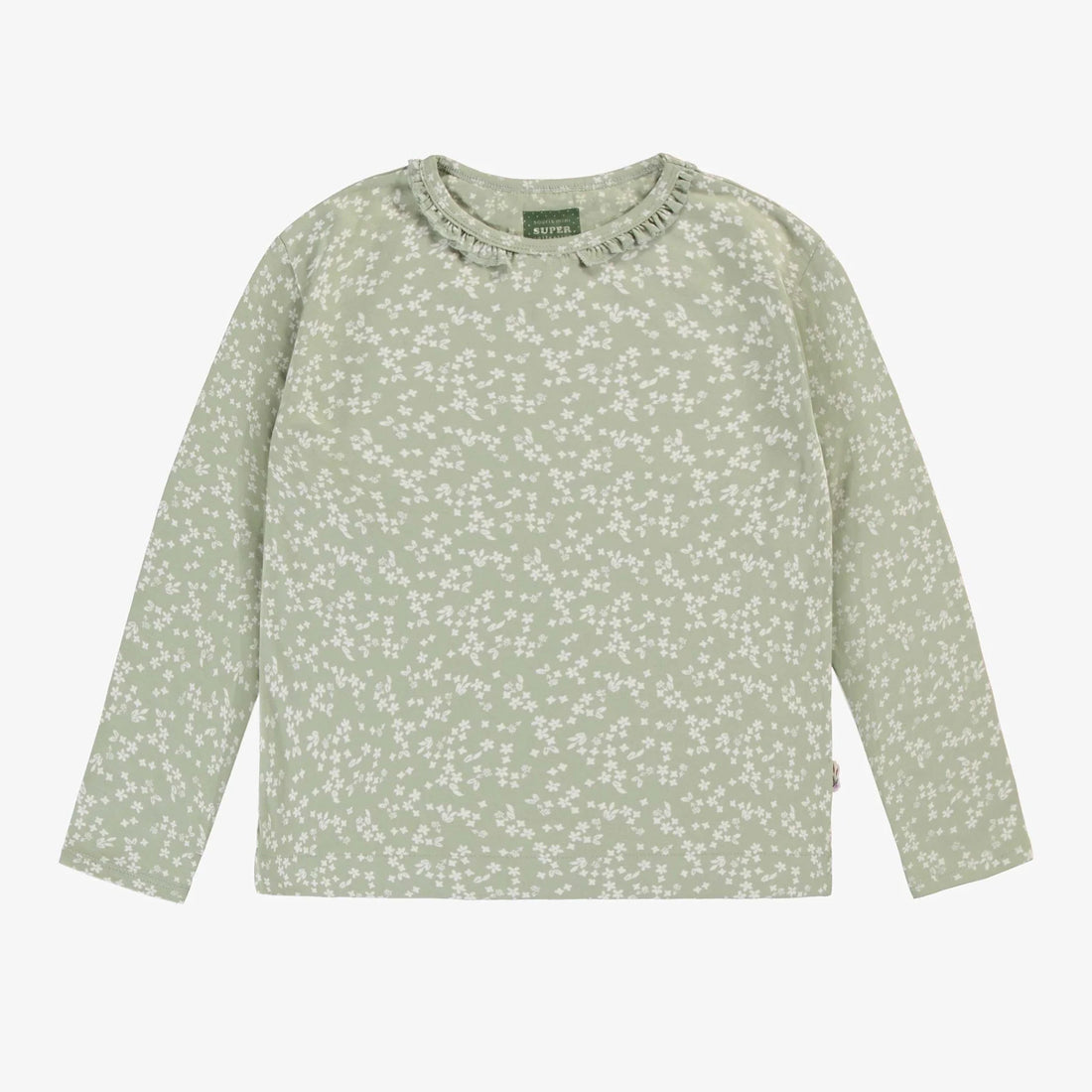 SAGE GREEN LONG-SLEEVED T-SHIRT WITH A FLORAL PRINT IN JERSEY, CHILD