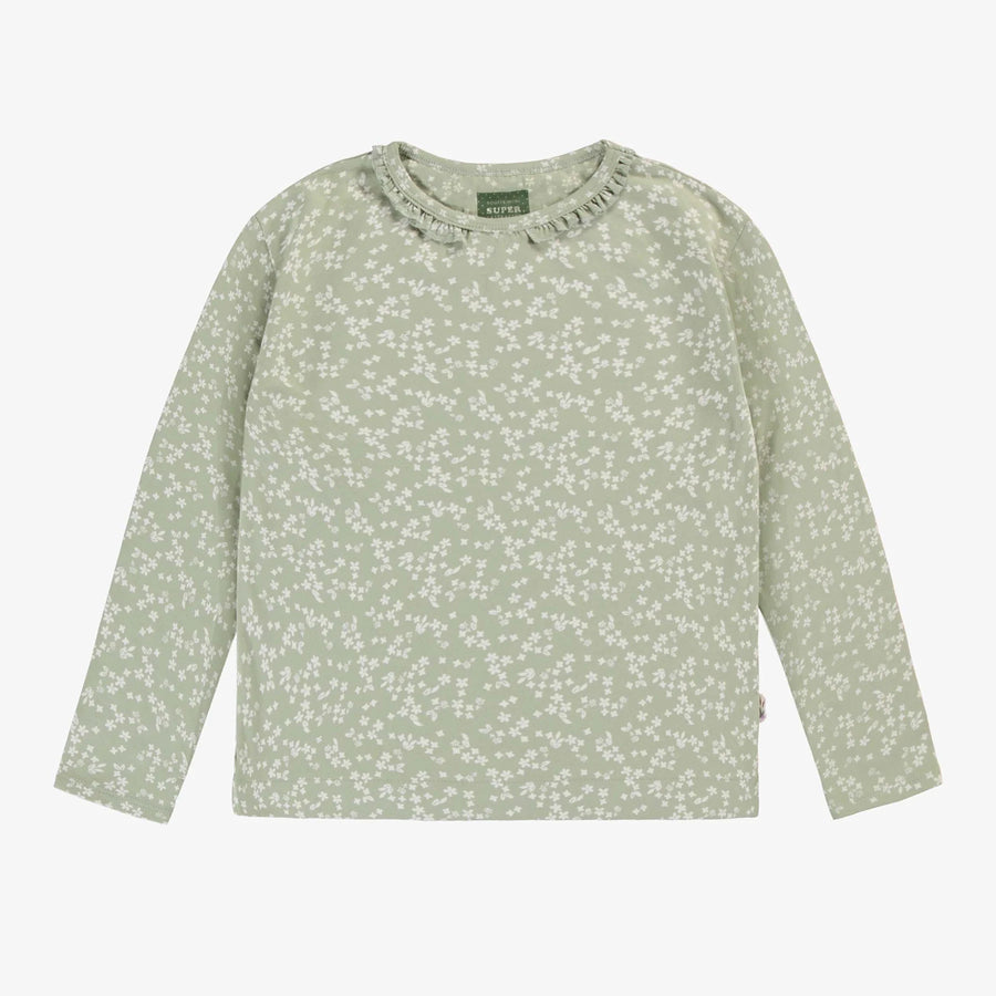 SAGE GREEN LONG-SLEEVED T-SHIRT WITH A FLORAL PRINT IN JERSEY, CHILD