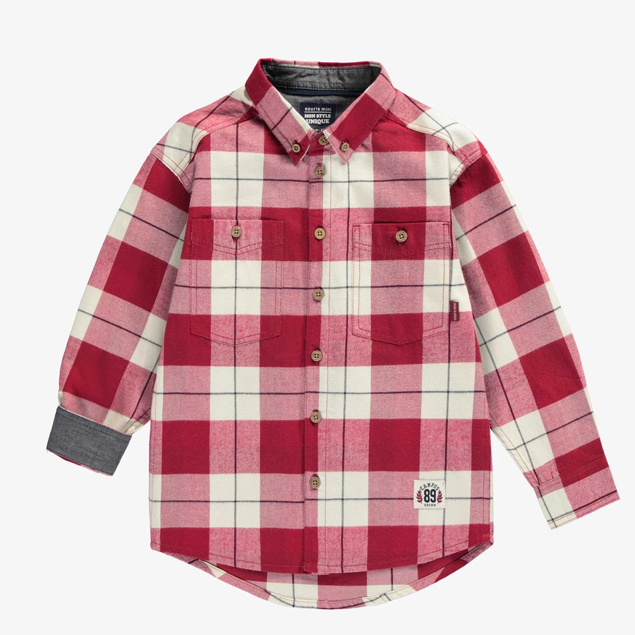 RED AND CREAM PLAID SHIRT IN COTTON, CHILD