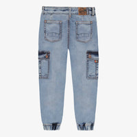 REGULAR-FIT PANTS WITH CARGO POCKETS IN LIGHT BLUE STRETCH DENIM, CHILD